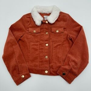 Max Studio Girls Kids Corduroy Jacket Faux Shearling Collar Medium 7/8 Orange